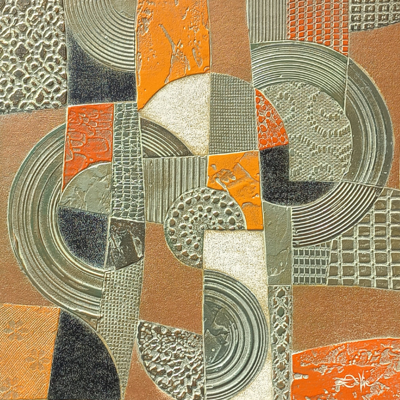  34x34cm. Bronze et orange